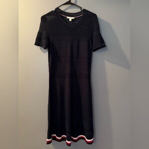 Tommy Hilfiger Knit Midi Dress with Striped Hem Womens Sz M Netted Short Sleeves